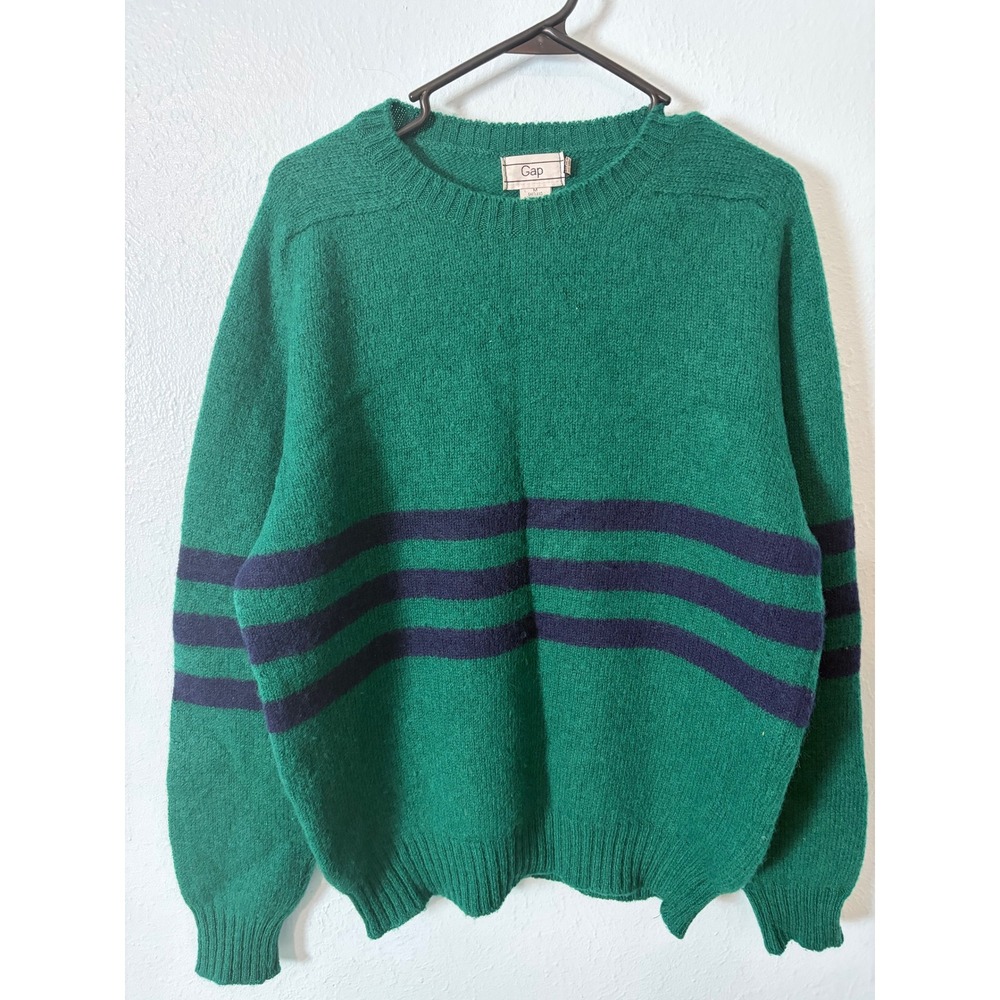 Vintage Gap Shetland Wool Sweater Mens M Green Navy Blue Made in Scotland Preppy